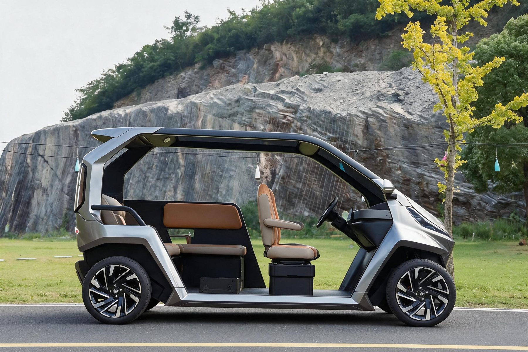 WANYU ONE, voiturette de golf électrique à cinq places — Vue de profil